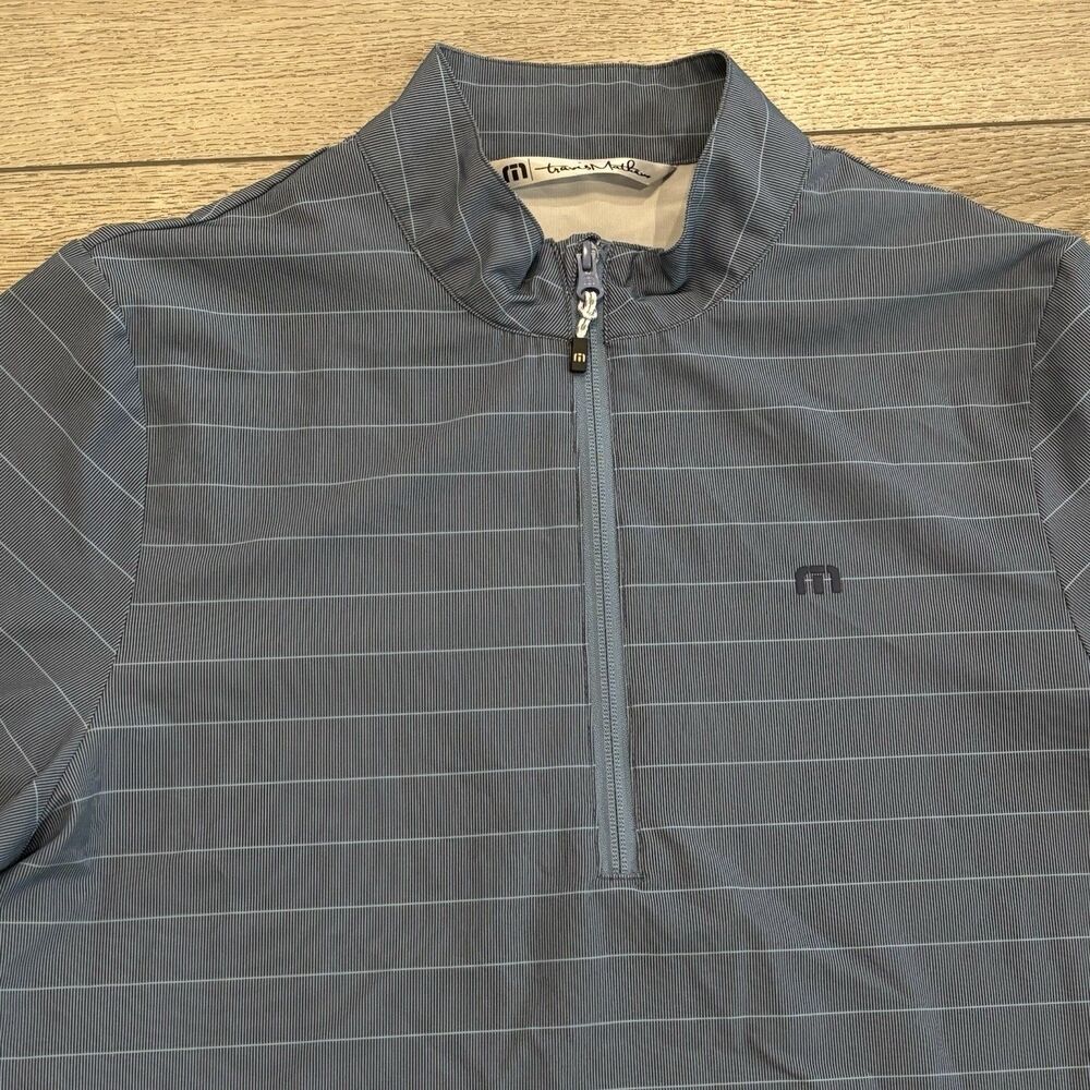 Travis Mathew Golf‎ Jacket Mens Medium Blue Striped Half Zip Athletic Preppy